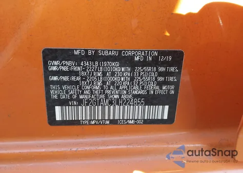 2020 Subaru Crosstrek Limited from USA, damaged, VIN JF2GTAMC3LH224855